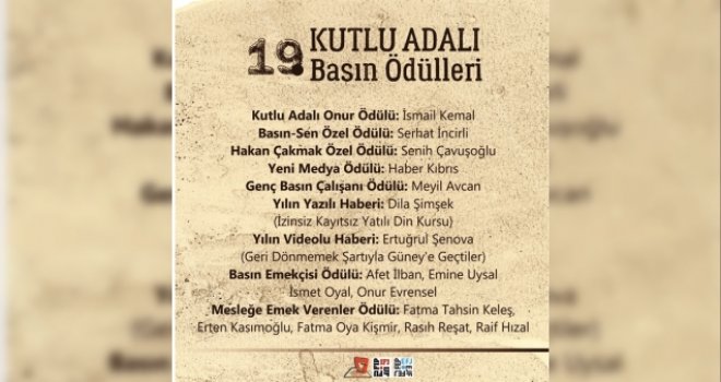 19. Kutlu Adalı Basın ödülleri açıklandı