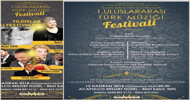 ÇAĞDAŞ MÜZİK DERNEĞİ “KKTC I. ULUSLARARASI TÜRK MÜZİĞİ FESTİVALİ” ÇARŞAMBA GECESİ GERÇEKLEŞİYOR.