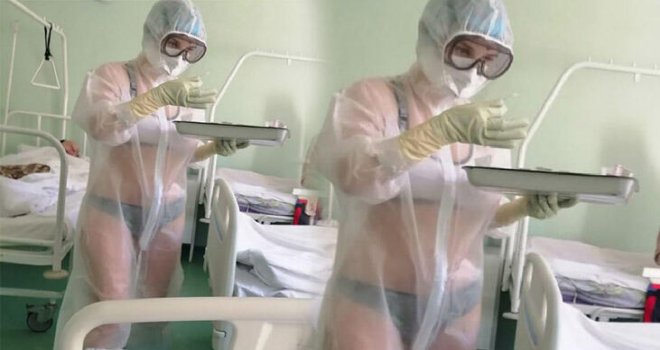 Rusya’da bir hemşire Covid-19 hastalarını bikiniyle tedavi etti